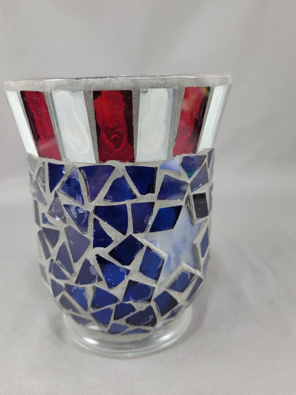 Americana Red White Blue Mosaic Glass Star Votive Candle Holder Table Decor - Picture 4 of 13